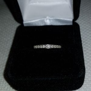 White gold 10k thin band ring with diamonds